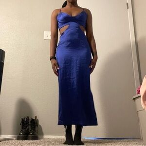 Blue Spaghetti Strap Sheath Midi Dress